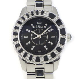 【15日限定★最大3万円OFF＆P3倍★】 クリスチャンディオール Christian Dior 腕時計 クリスタル CD112116-V ダイヤベゼル 16ポイント ダイヤインデックス ブラック文字盤 回転ベゼル 夜光針 SS ブラック セラミック クオーツアナログ 【中古】