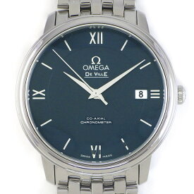 【15日限定★最大3万円OFF＆P3倍★】 オメガ OMEGA 腕時計 デ・ヴィル プレステージ コーアクシャル 424.10.37.20.03.001 ブルー文字盤 デイト クロノメーター SS 自動巻き 【中古】