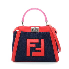 【15日限定★最大3万円OFF＆P3倍★】 フェンディ FENDI ショルダーバッグ/ハンドバッグ ピーカブー ミニ 8BN316 AGLK F1F1C ブルー レッド デニム ナッパレザー 【中古】