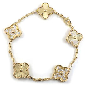 【15日限定★最大3万円OFF＆P3倍★】 ヴァンクリーフ＆アーペル Van Cleef & Arpels ブレスレット ヴィンテージアルハンブラ 5モチーフ VCAR4KN00 ギョーシェ 24ポイント ダイヤモンド 計0.96ct K18YG 【箱・保付き】 【中古】