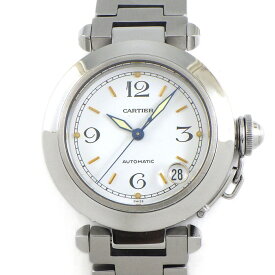 【最大3万円OFFクーポン★スペシャルセール】 カルティエ Cartier 腕時計 パシャC W31015M7 デイト 夜光インデックス 夜光針 ホワイト文字盤 SS 自動巻き 【OH済み】 【中古】