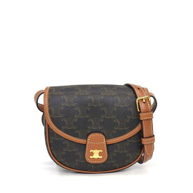 【最大3万円OFFクーポン★スペシャルセール】 セリーヌ CELINE ショルダーバッグ ブザス ミニ 196702BZJ.04LU タン トリオンフキャンバス カーフスキン ゴールド金具 【中古】