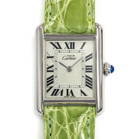 【最大3万円OFFクーポン★スペシャルセール】 カルティエ Cartier 腕時計 マスト タンク SM W1016130 2000年 クリスマス限定 レクタンギュラー ギョーシェ シルバー文字盤 SV925 ライトグリーン アリゲーターレザーベルト クオーツアナログ 【中古】