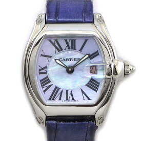 【最大3万円OFFクーポン★スペシャルセール】 カルティエ Cartier 腕時計 ロードスター SM W6206007 2008年X'mas限定 トノー ブルーシェル文字盤 ローマンインデックス デイト 夜光針 アリゲーターレザーベルト SS クオーツアナログ 【中古】