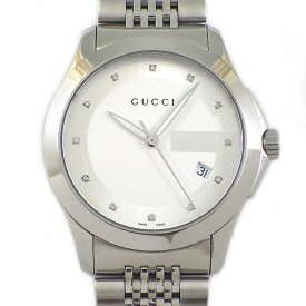【最大3万円OFFクーポン★スペシャルセール】 グッチ GUCCI 腕時計 Gタイムレス 126.4 デイト 夜光針 12ポイント ダイヤインデックス ディアマンテ サンレイ シルバー文字盤 SS クオーツアナログ 【箱・保付き】 【中古】