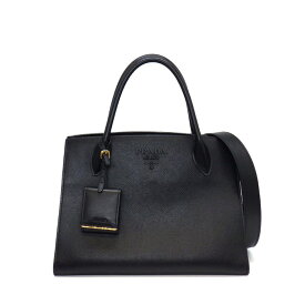【最大3万円OFFクーポン★スペシャルセール】 プラダ PRADA ハンドバッグ モノクローム ミディアム 1BA155 ブラック サフィアーキュイールノレザー ゴールド金具 【中古】