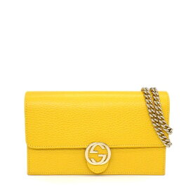 【最大3万円OFFクーポン★スペシャルセール】 グッチ GUCCI ショルダーバッグ/クラッチバッグ インターロッキングG チェーンウォレット 615523 イエロー レザー ゴールド金具 【中古】
