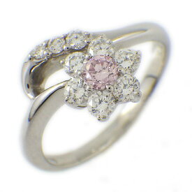 【最大3万円OFFクーポン★スペシャルセール】 【ダイヤモンド】 リング フラワーモチーフ ピンクダイヤモンド 0.123ct サイド ダイヤモンド 計0.39ct PT900 12号 【中古】