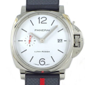 【最大3万円OFFクーポン★スペシャルセール】 パネライ PANERAI 腕時計 ルミノール ドゥ ルナ・ロッサ PAM01381 デイト スモールセコンド 夜光針 夜光インデックス ホワイト文字盤 SS ラバー 自動巻き 【箱・保付き】 【中古】