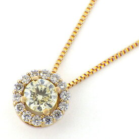 【最大2万円OFFクーポン配布中★10日限定P3倍】 【イエローダイヤモンド ダイヤモンド】 ネックレス ベネチアンチェーン 1ポイント ラウンドブリリアントカット イエローダイヤモンド 0.22ct 14ポイント サイドダイヤモンド 0.09ct K18YG 【中古】