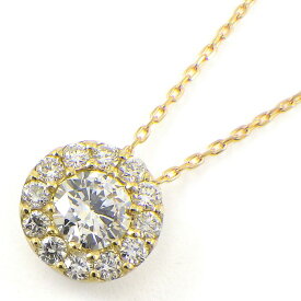 【最大2万円OFFクーポン配布中★10日限定P3倍】 【ダイヤモンド】 ネックレス ラウンドモチーフ センターダイヤモンド 0.247ct サイドダイヤモンド 0.17ct K18YG 【中古】