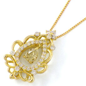 【最大2万円OFFクーポン配布中★10日限定P3倍】 【イエローダイヤモンド ダイヤモンド】 ネックレス ドロップモチーフ ベネチアンチェーン 1ポイント ペアシェイプ イエローダイヤモンド 0.415ct 31ポイント ダイヤモンド 0.31ct K18YG 【中古】