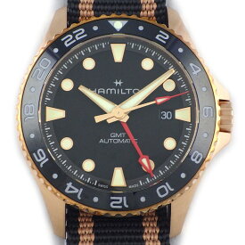 【最大2万円OFFクーポン配布中★10日限定P3倍】 ハミルトン Hamilton 腕時計 カーキ ネイビー スキューバ GMT 43MM H82565930 デイト ブラック文字盤 ナイロンベルト チタン ブロンズ 自動巻き 【箱・保付き】