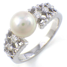 【最大2万円OFFクーポン配布中】 ミキモト MIKIMOTO リング 1ポイント パール 7.0mm珠 6ポイント ダイヤモンド K18WG 11号 【中古】