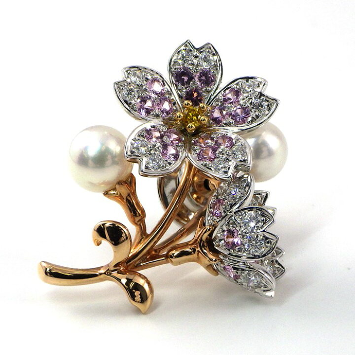 楽天市場】ミキモト MIKIMOTO ブローチ 桜モチーフ K18WG K18PG ピンク 