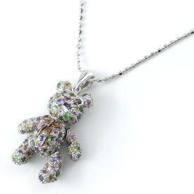 【マルチカラーサファイア】 ネックレス クマモチーフ K18WG K18PG マルチカラー サファイア 1.44ct 【中古】