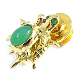 ウォルサム Waltham ピンブローチ ムービング 親子亀 モチーフ K18YG グリーン カルセドニー エメラルド ルビー【中古】