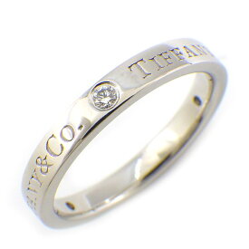 ティファニー Tiffany & Co. リング フラット バンド ロゴ 3ポイント ダイヤモンド PT950 11号 【中古】