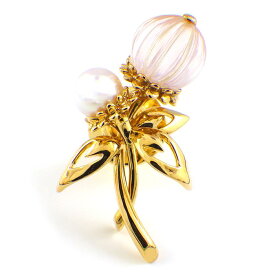 ミキモト MIKIMOTO ピンブローチ 葉っぱ リーフ 蕾 花 フラワー 1ポイント パール 5.4mm珠 1ポイント クォーツ K18YG 【中古】
