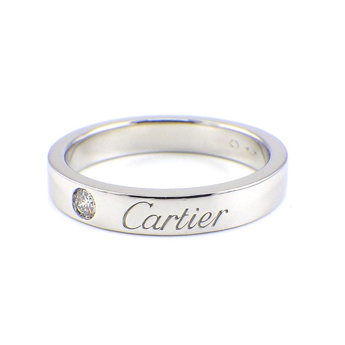カルティエ Cartier リング エングレーブド ロゴ バンド 1ポイント ダイヤモンド PT950 7号 / #47 【中古】 |  ジェイビーワークス　楽天市場店