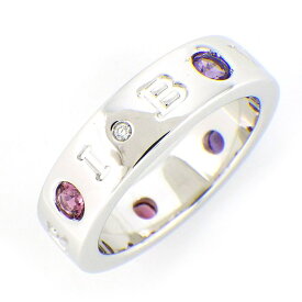 ブルガリ BVLGARI リング ブルガリブルガリ ローマンソルベ ロゴ 3ポイント アメジスト 3ポイント ピンクトルマリン 1ポイント ダイヤモンド K18WG 10.5号 / #51 【中古】