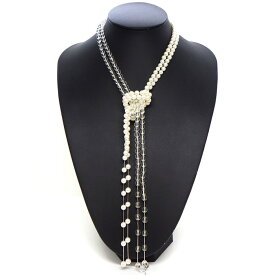 タサキ 田崎真珠 TASAKI ラリエットネックレス ナイアガラ 瀑布 2連 パール 6.0-6.5mm珠 クリスタル K18WG 【中古】