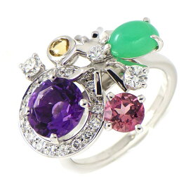 ショーメ Chaumet リング アトラップモア スパイダー 蜘蛛 カボションカット クリソプレーズ アメジスト ピンクトルマリン シトリン ダイヤモンド K18WG 9号 / #50 【箱・保付き】 【中古】