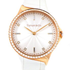 ティファニー Tiffany & Co. 腕時計 メトロ 60874891 ダイヤベゼル/インデックス/リュウズ シルバーギョーシェ文字盤 K18PG ホワイト 白 アリゲーターレザーベルト クオーツアナログ 【中古】