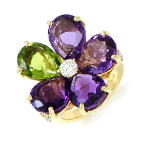 ブルガリ BVLGARI リング フラワーコントレール アメジスト ペリドット ダイヤモンド 直径 約3.8mm / 約0.20ct K18YG 10.5号 【中古】