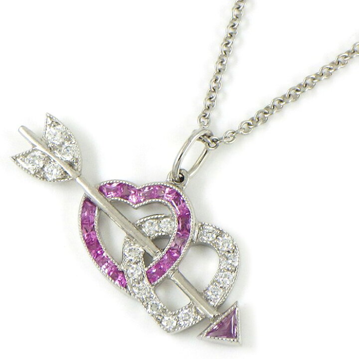 【P2倍★最大1万円OFFクーポン有】 ティファニー Tiffany & Co. ネックレス ダブル ハート & アロー ピンクサファイア ダイヤモンド PT950 【中古】 | ジェイビーワークス 楽天市場店