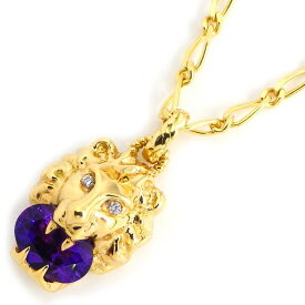 グッチ GUCCI ネックレス GG ライオン ヘッド オーバルカット アメジスト ダイヤモンド K18YG 【中古】