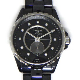 【訳あり】 シャネル CHANEL 腕時計 J12 H4344 11ポイント ダイヤインデックス ブラック文字盤 黒 カレンダー スモールセコンド SS ブラック セラミック 自動巻き 【中古】