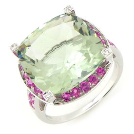 モーブッサン MAUBOUSSIN リング クルール ダムール クッションカット グリーン アメジスト ピンクサファイア ダイヤモンド K18WG 11.5号 【箱・保付き】 【中古】