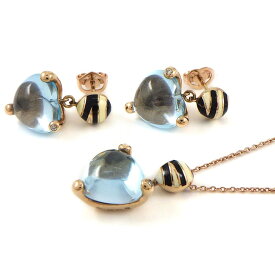 ポンテヴェキオ Ponte Vecchio ネックレス ピアス 2点セット ハートシェイプ カボション ブルートパーズ 4.25ct/3.99ct ダイヤモンド 0.05ct/0.05ct K9PG ホワイト ブラック ラッカー エナメルK18PG 【中古】