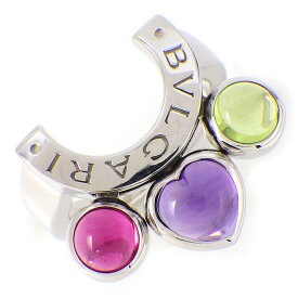 ブルガリ BVLGARI リング アレグラ ハーフサークル ロゴ ムービング ラウンド ハート モチーフ カボションカット ペリドット ピンク トルマリン アメジスト K18WG 10.5号 【中古】