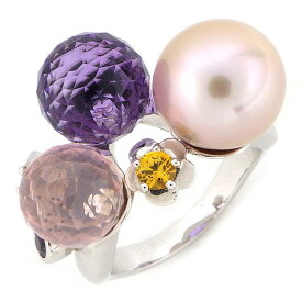 シャネル CHANEL マドモワゼル リング パール 10.3mm珠 シトリン ピンクサファイア アメジスト アメジスト ローズクォーツ K18WG 11.5号 / #52 【中古】