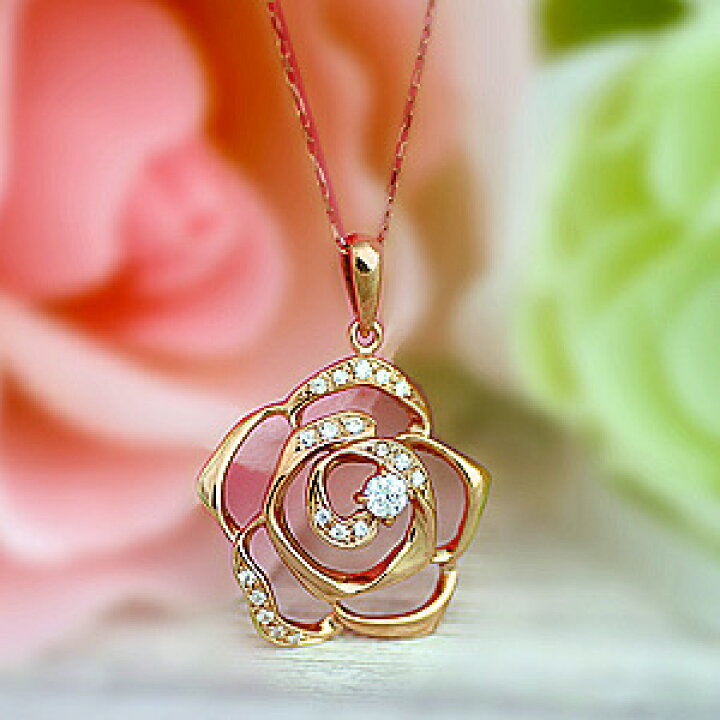 楽天市場】バラ ネックレス レディース ゴールドネックレス K18PG  