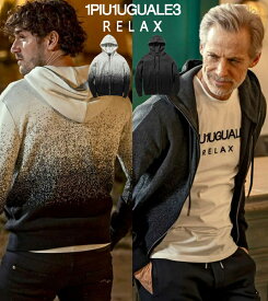 1PIU1UGUALE3 RELAX ウノピゥウノウグァーレトレ リラックス グラデーションニットジップパーカー フーディー メンズ セットアップ対応 おしゃれ ホワイト ブラック S M L XL 1PIU ウノピュ ウノピュウ ウノピュー