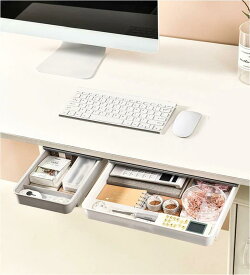 デスク下 引き出し 後付け 収納ボックス A4 後付け引き出し 小物入れ 文房具 収納トレー 強力粘着 簡単設置 大容量 ホワイト