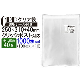 OPP 少し厚め A4ゆったり クリア袋 静電気防止 クリックポスト対応サイズ テープ付き 250mm×310mm＋40mm 1000枚(100枚×10セット) 40μ フレームシール加工 空気穴付き 透明封筒 A4用紙 クリックポスト ゆうパケット チラシ カタログ パンフレット DM用 衣類 タオル 本