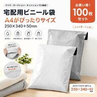 【100枚】宅配ビニール袋 A4 厚み60ミクロン テープ付き 巾250×高さ340＋フタ50mm メルカリ 梱包 袋 a4 …