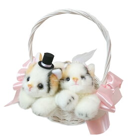 ウェルカムドール ねこ 三毛猫　バスケット付き　結婚式　ぬいぐるみ ウエルカムドール 祝電 電報
