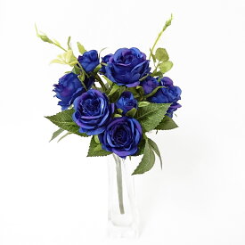 高級 造花 バラブッシュ ローズ 薔薇 （ブルー） ブーケ 花束 アーティシャルフラワー