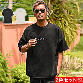 tシャツ メンズ 半袖 クルーネック オーバーサイズ ロゴ 半袖Tシャツ インナー カジュアル ちょいワル 夏 服 お洒落 2025新作【2色セット】【chset】