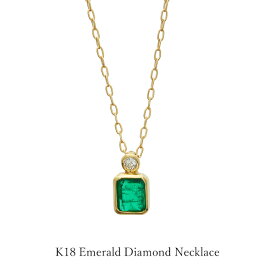エメラルド K18 ネックレス ダイヤモンド グリーン 宝石 0.3カラット シンプル イエローゴールド YG 18金 5月 誕生石 覆輪 四角 バケットカット エメラルドカット