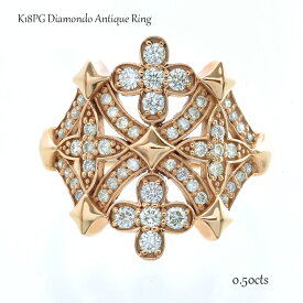 リング K18 ダイヤモンド 指輪 18金 ピンクゴールド K18PG　アンティーク クロス 幅広 ジュエリー ギフト プレゼント ダイヤ レディース メンズ　アンティーク風
