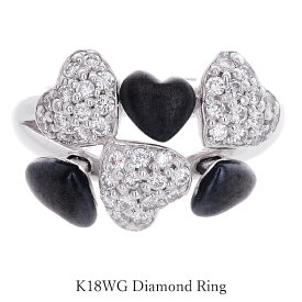 ハート リング K18WG ダイヤモンド ホワイトゴールド 黒メッキ ブラック レディース 指輪 18金 プレゼント包装