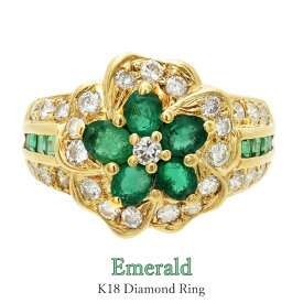 リング エメラルド K18 ダイヤモンド レディース 指輪 18金 豪華 1カラット プレゼント包装 1.21カラット グリーン ハイジュエリー 一点物 アンティーク調 母の日