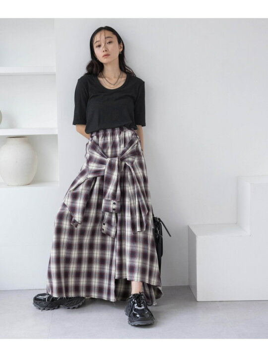 楽天市場】【SALE／40%OFF】シャツライクアシメチェックロングスカート 