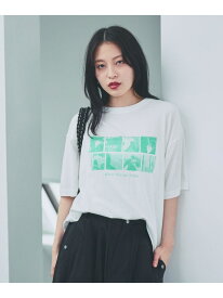 PlayfulカラーグラフィックプリントTEE JEANASIS ジーナシス トップス カットソー・Tシャツ グレー オレンジ ホワイト[Rakuten Fashion]